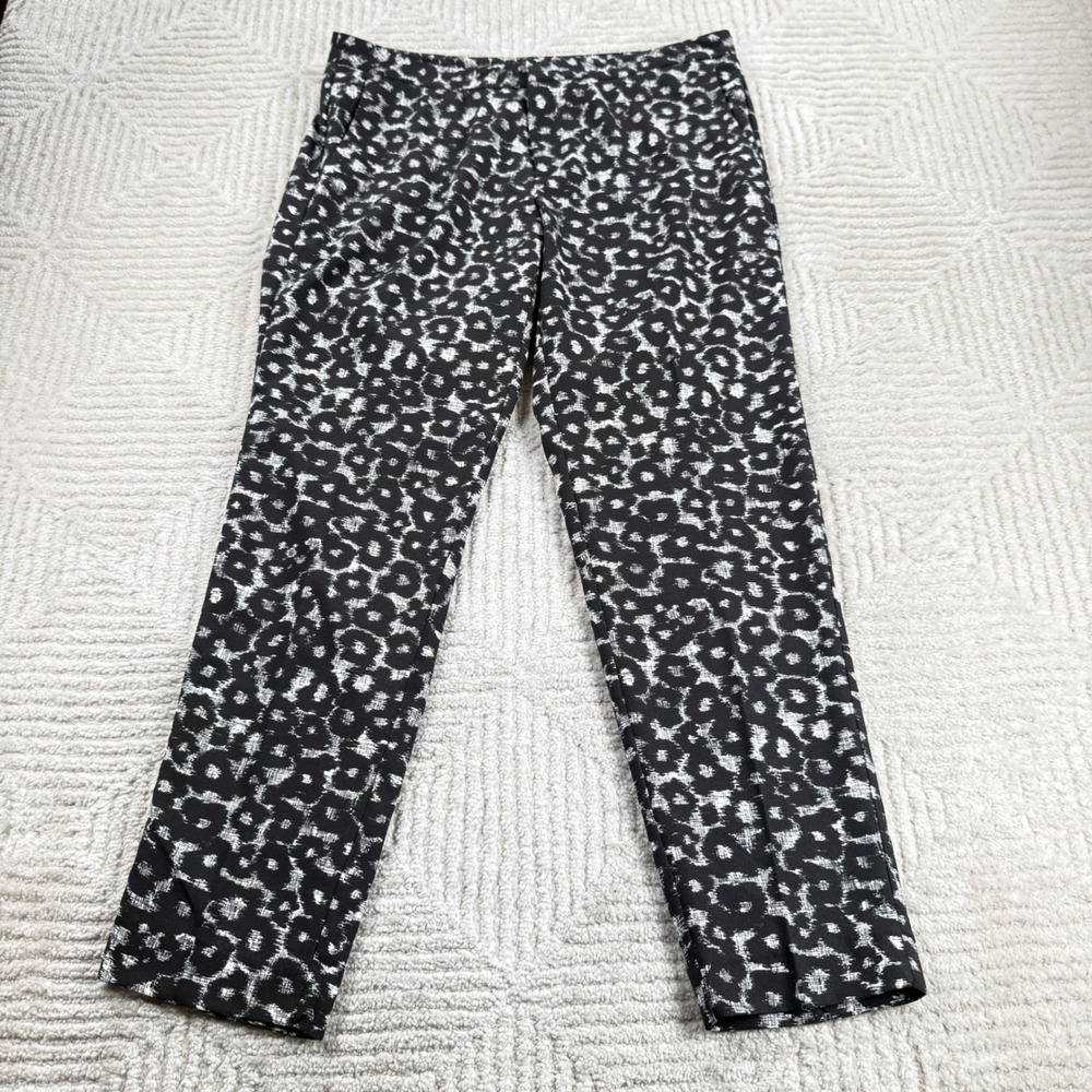 Banana Republic Print Soft Ankle Pants Womens 8 Black Animal Chic Office Modern